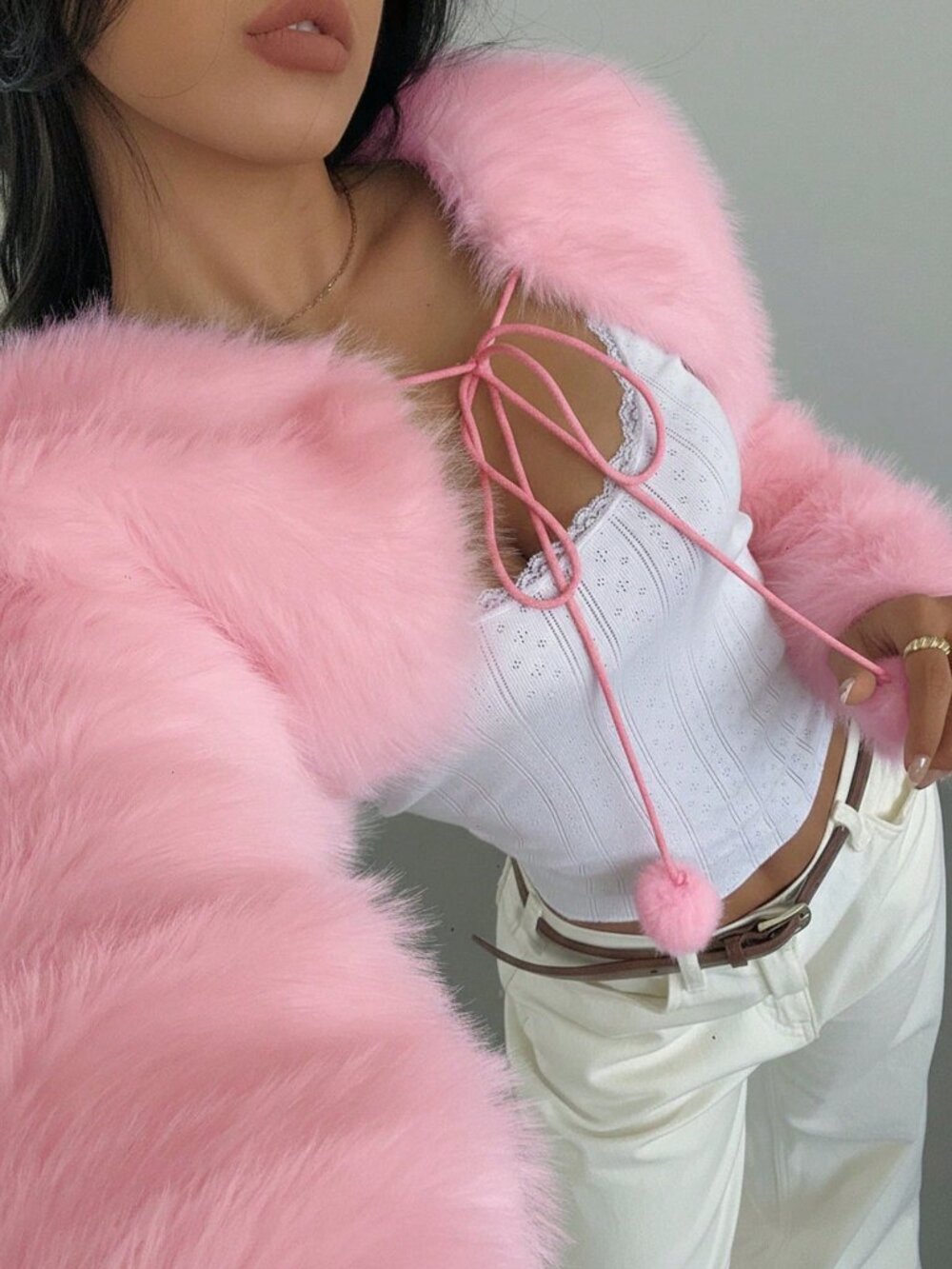 Baby Pink Sexy Women's Christmas Faux Fur Shawl Jacket